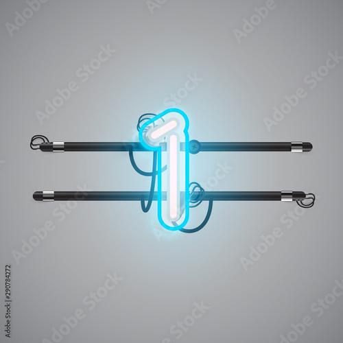 Realistic glowing double neon charcter on and off from a fontset, vector illustration