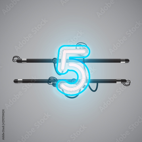 Realistic glowing double neon charcter on and off from a fontset, vector illustration