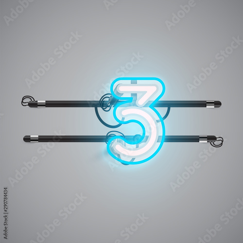 Realistic glowing double neon charcter on and off from a fontset, vector illustration