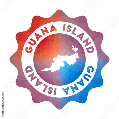 Guana Island low poly logo. Colorful gradient travel logo of the island in geometric style. Multicolored polygonal Guana Island rounded sign with map for your infographics.