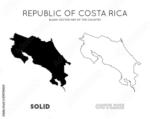 Costa Rica map. Blank vector map of the Country. Borders of Costa Rica for your infographic. Vector illustration.