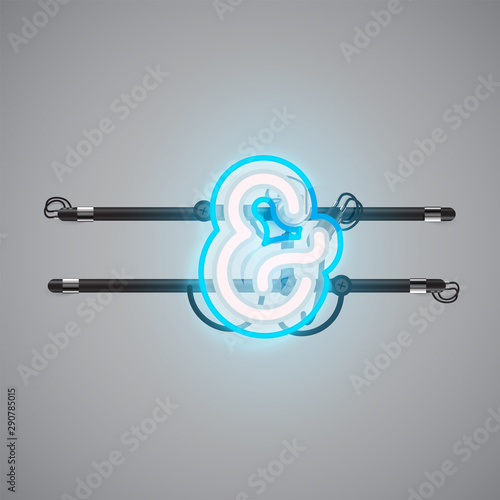 Realistic glowing double neon charcter on and off from a fontset, vector illustration