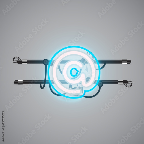 Realistic glowing double neon charcter on and off from a fontset, vector illustration