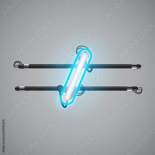 Realistic glowing double neon charcter on and off from a fontset, vector illustration