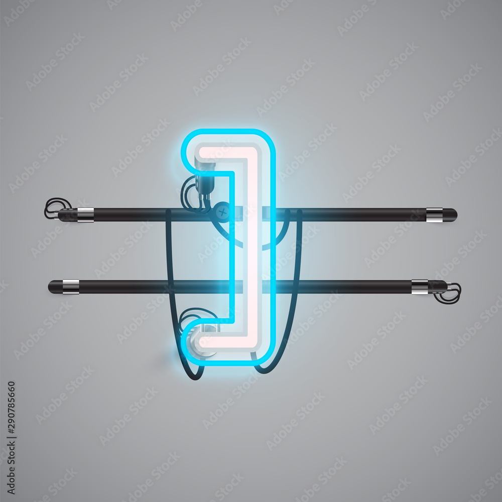 Realistic glowing double neon charcter on and off from a fontset, vector illustration Realistic glowing double neon charcter on and off from a fontset, vector illustration