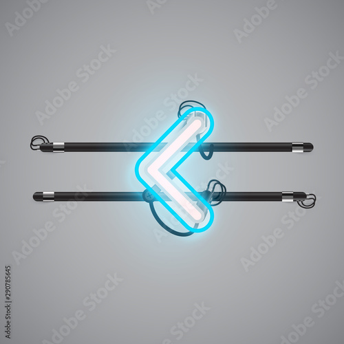 Realistic glowing double neon charcter on and off from a fontset, vector illustration