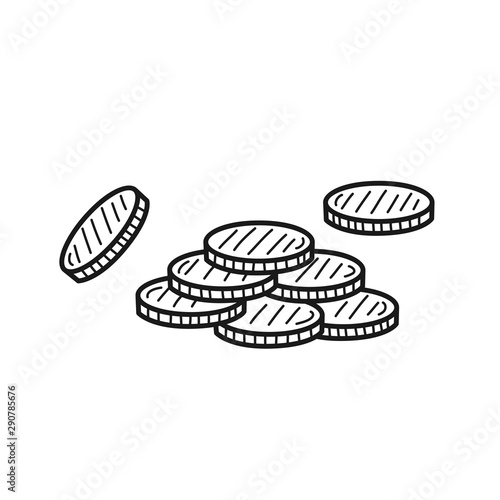 Hand drawn dollar coin stack isolated on a white. Vector illustration.