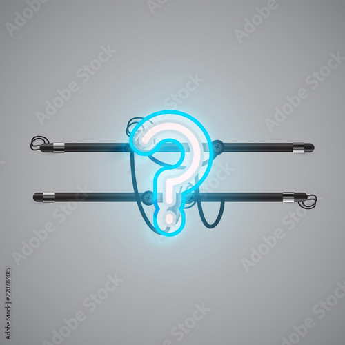 Realistic glowing double neon charcter on and off from a fontset, vector illustration