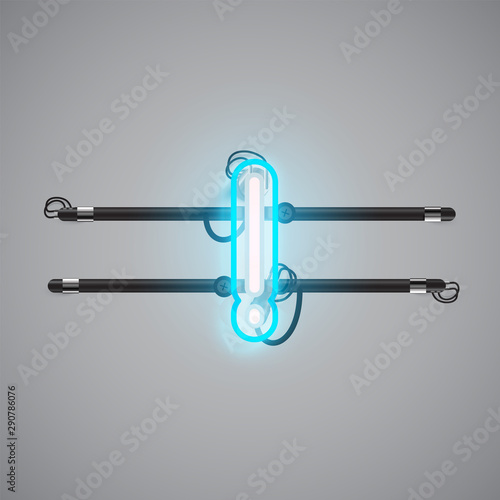 Realistic glowing double neon charcter on and off from a fontset, vector illustration