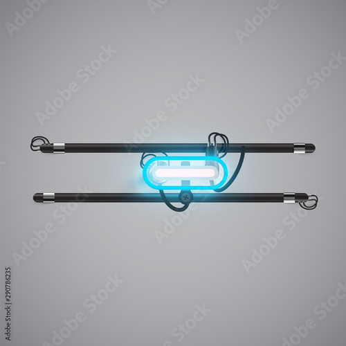 Realistic glowing double neon charcter on and off from a fontset, vector illustration