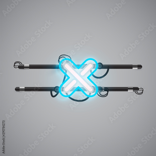 Realistic glowing double neon charcter on and off from a fontset, vector illustration