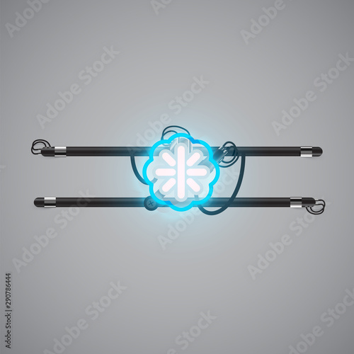 Realistic glowing double neon charcter on and off from a fontset, vector illustration