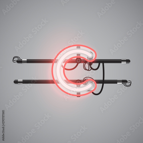 Realistic glowing double neon charcter from a fontset, vector illustration