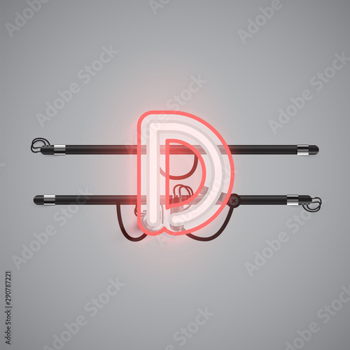 Realistic glowing double neon charcter from a fontset, vector illustration