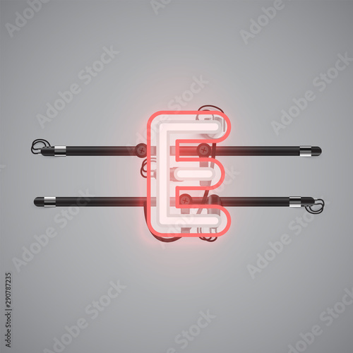 Realistic glowing double neon charcter from a fontset, vector illustration