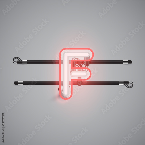 Realistic glowing double neon charcter from a fontset, vector illustration