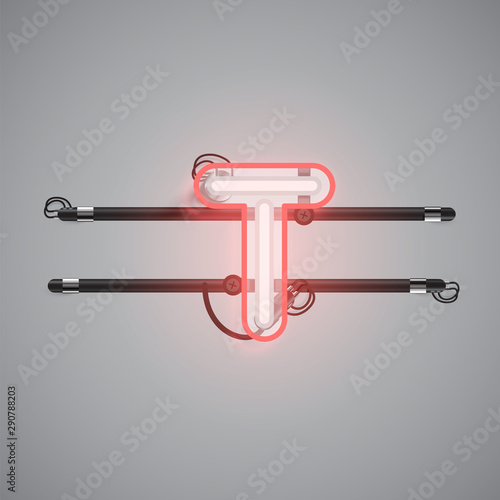 Realistic glowing double neon charcter from a fontset, vector illustration