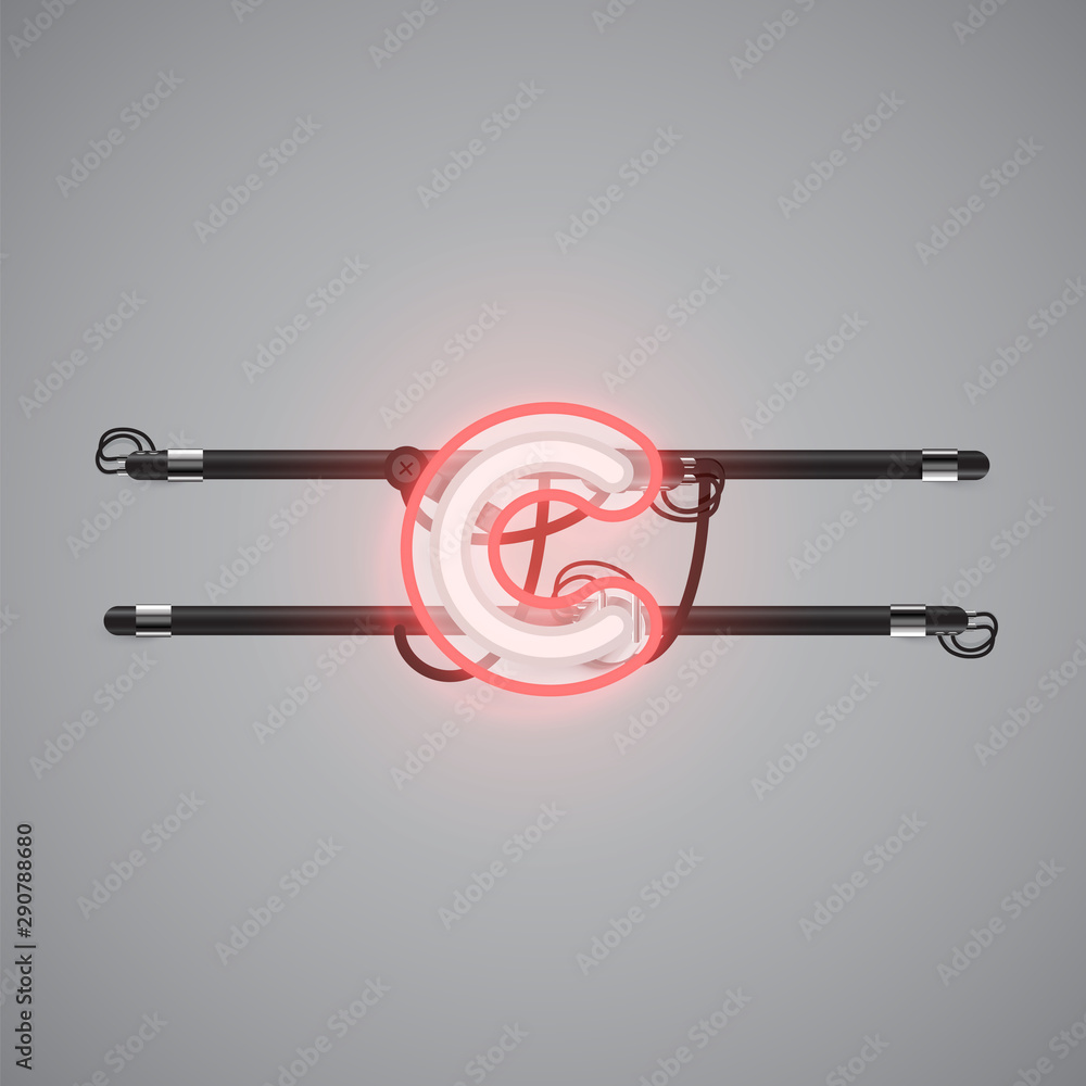 Realistic glowing double neon charcter on and off from a fontset, vector illustration Realistic glowing double neon charcter on and off from a fontset, vector illustration