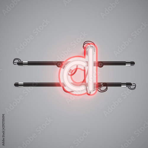 Realistic glowing double neon charcter on and off from a fontset, vector illustration
