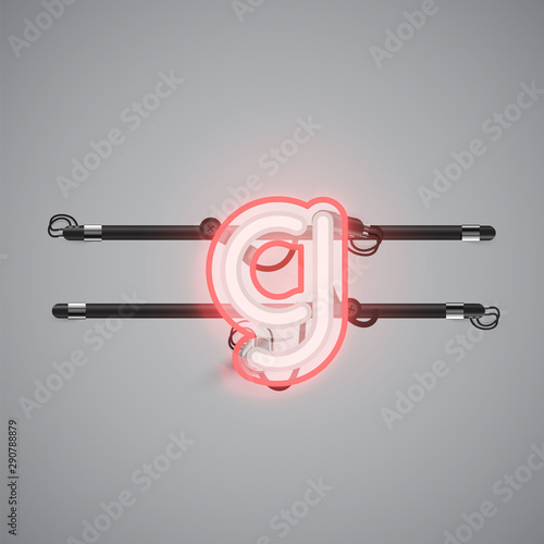 Realistic glowing double neon charcter on and off from a fontset, vector illustration