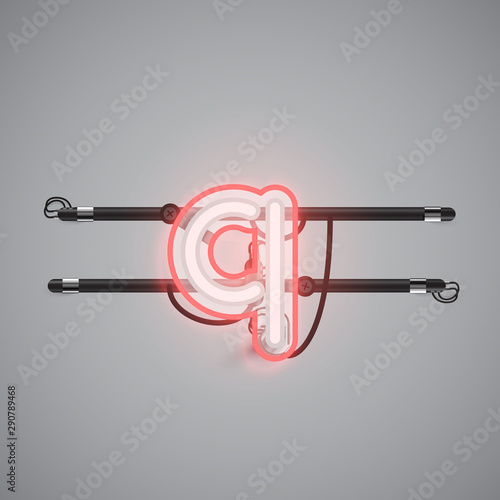 Realistic glowing double neon charcter on and off from a fontset, vector illustration