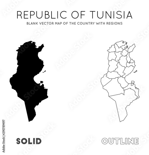 Tunisia map. Blank vector map of the country with regions. Borders of Tunisia for your infographic. Vector illustration.