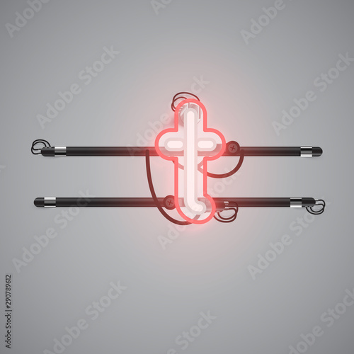 Realistic glowing double neon charcter on and off from a fontset, vector illustration