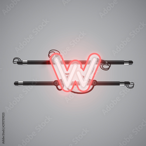 Realistic glowing double neon charcter on and off from a fontset, vector illustration