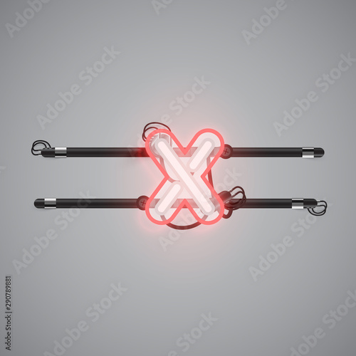 Realistic glowing double neon charcter on and off from a fontset, vector illustration