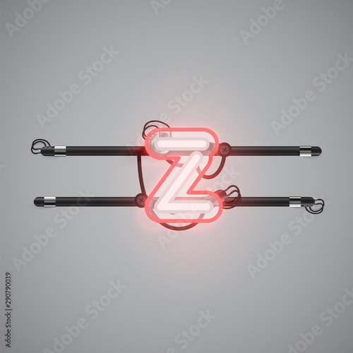 Realistic glowing double neon charcter on and off from a fontset, vector illustration