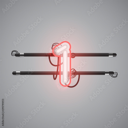 Realistic glowing double neon charcter on and off from a fontset, vector illustration