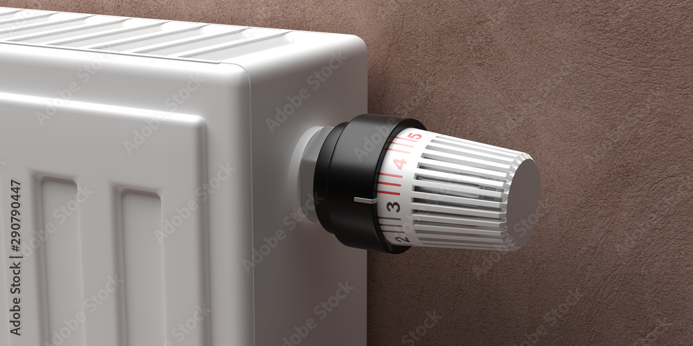 Radiator with thermostat closeup view. 3d illustration Radiator with thermostat closeup view. 3d illustration