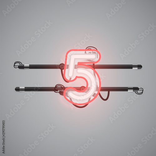 Realistic glowing double neon charcter on and off from a fontset, vector illustration