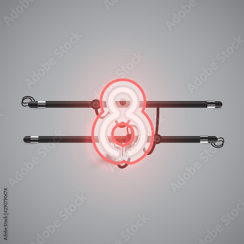 Realistic glowing double neon charcter on and off from a fontset, vector illustration