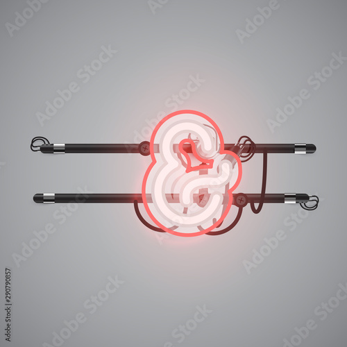 Realistic glowing double neon charcter on and off from a fontset, vector illustration