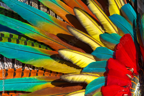 El penacho tiene muchas plumas de aves de colores muy vivos. photo
