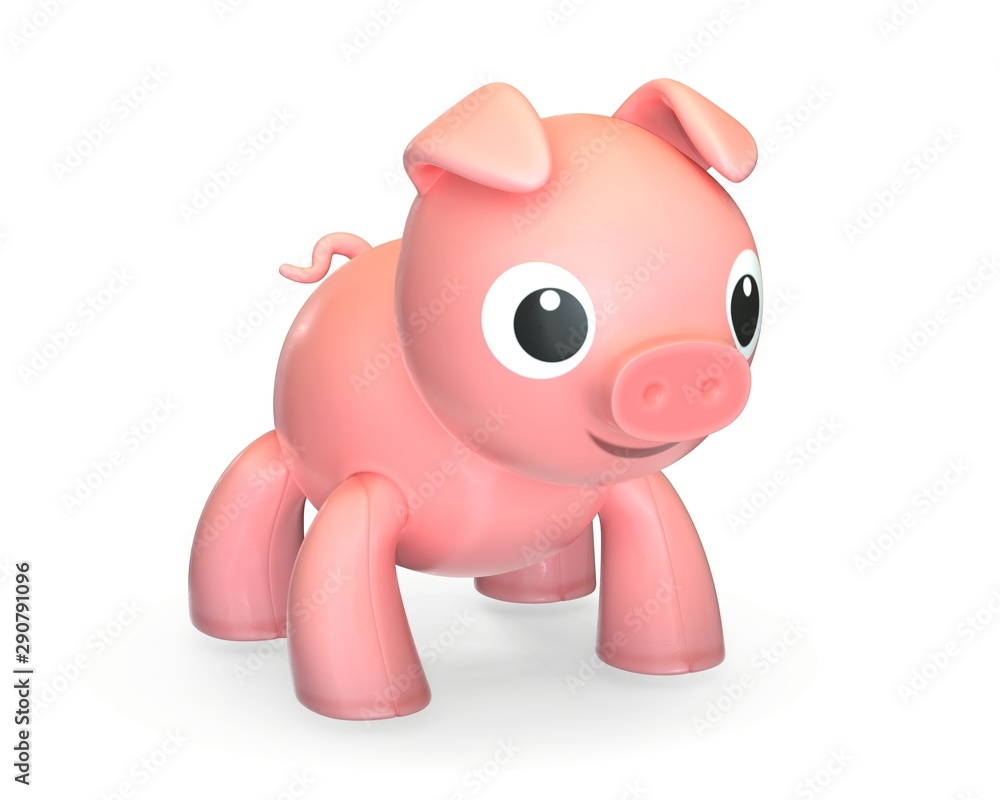 3D render of plastic pink toy pig isolated on white. 3D render of plastic pink toy pig isolated on white.