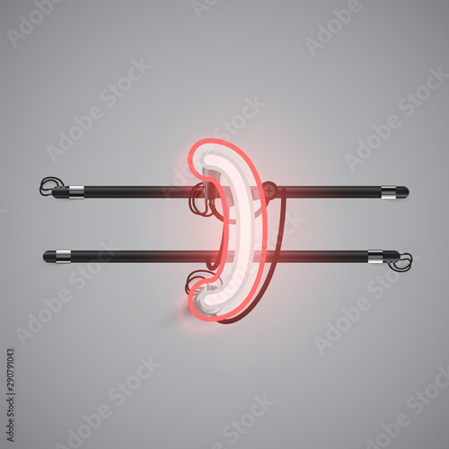 Realistic glowing double neon charcter on and off from a fontset, vector illustration