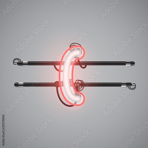 Realistic glowing double neon charcter on and off from a fontset, vector illustration