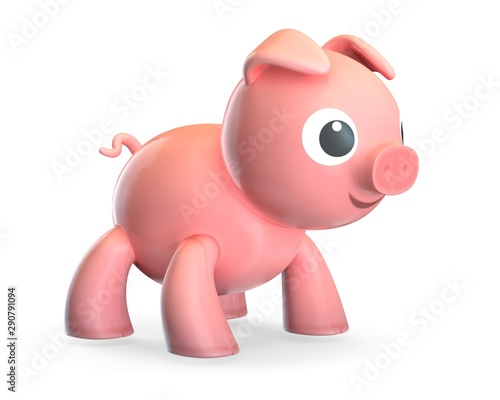 3D render of plastic pink toy pig isolated on white.