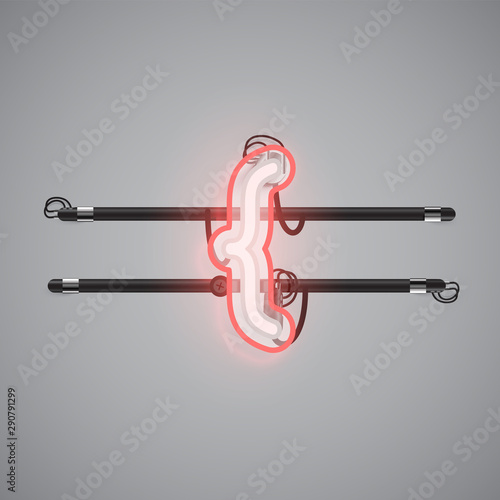 Realistic glowing double neon charcter on and off from a fontset, vector illustration