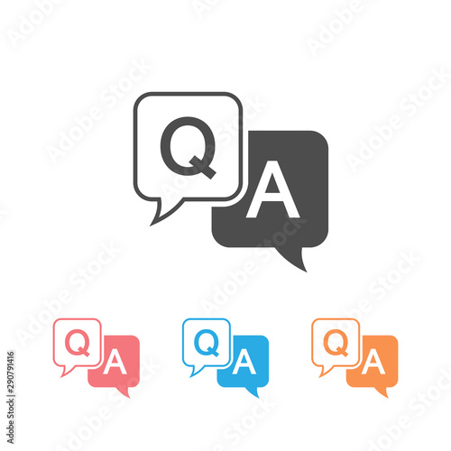 Question and answer icon set in flat style. Discussion speech bubble vector illustration on white background. Question, answer business