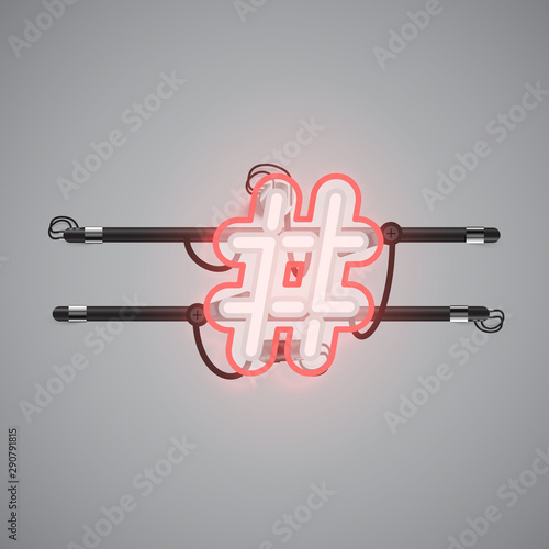 Realistic glowing double neon charcter on and off from a fontset, vector illustration
