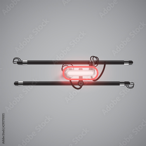 Realistic glowing double neon charcter on and off from a fontset, vector illustration