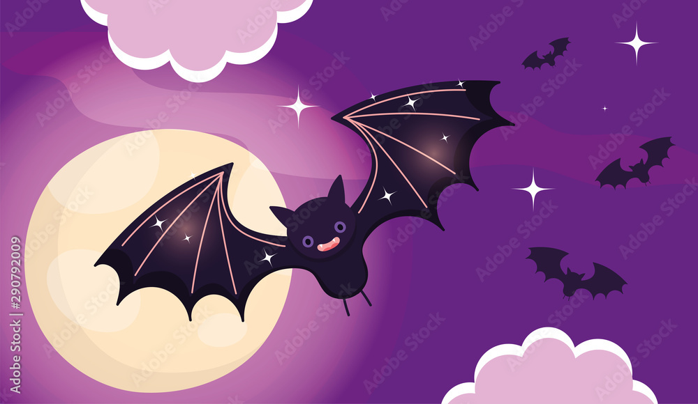 Fototapeta premium flying bats trick or treat happy halloween