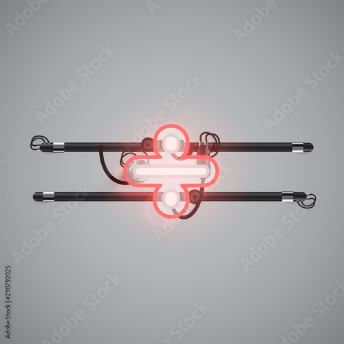 Realistic glowing double neon charcter on and off from a fontset, vector illustration