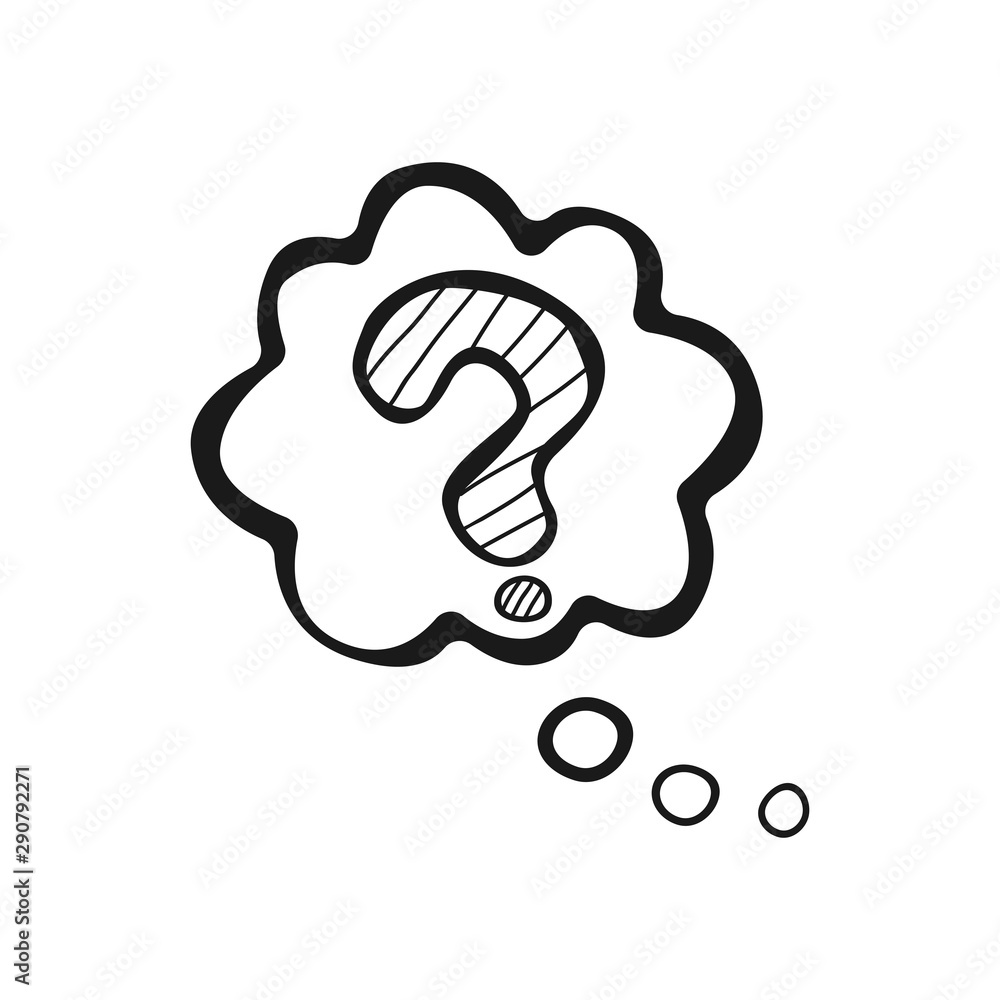 Hand drawn Question Mark in the Cloud isolated on a white. Sketch
