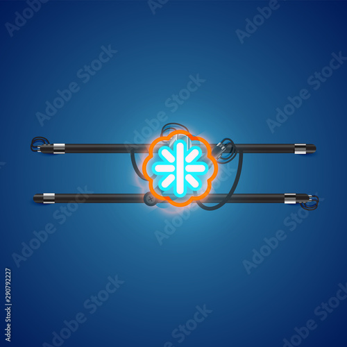 Realistic glowing double neon charcter on and off from a fontset, vector illustration