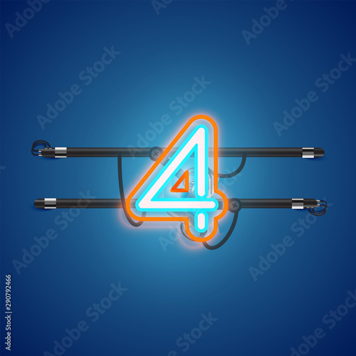 Realistic glowing double neon charcter on and off from a fontset, vector illustration
