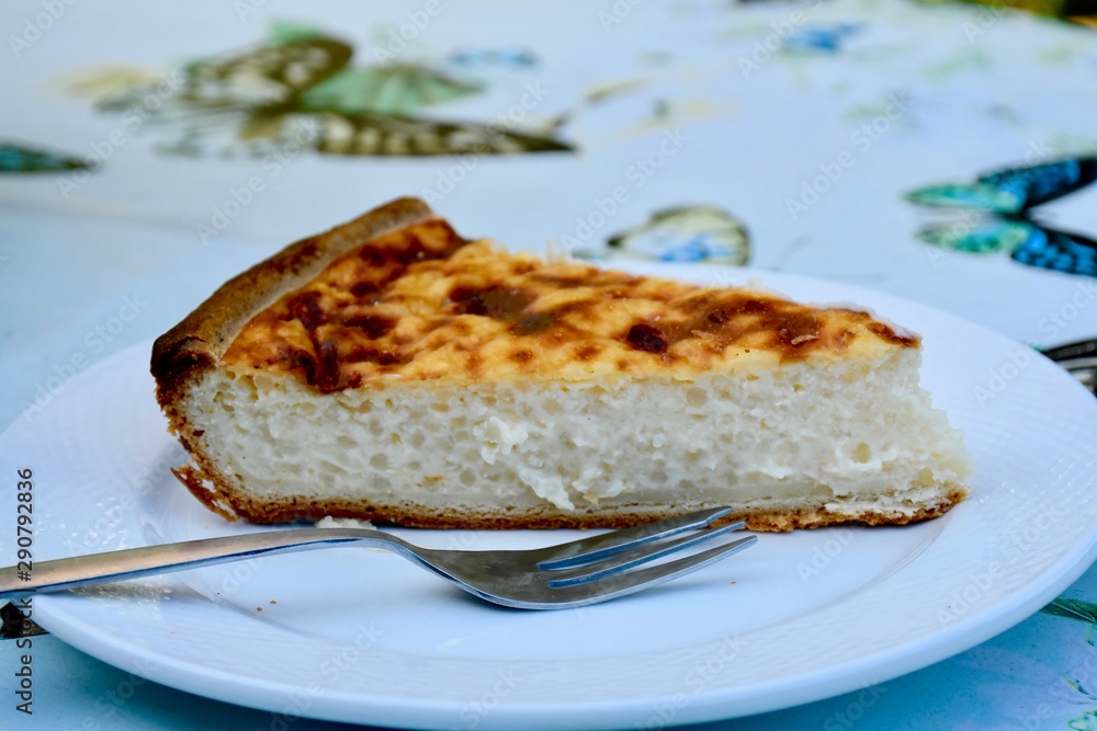 Limburgse rijstevlaai, pie of Limburg with rice filling, speciality of Limburg, the Netherlands Limburgse rijstevlaai, pie of Limburg with rice filling, speciality of Limburg, the Netherlands